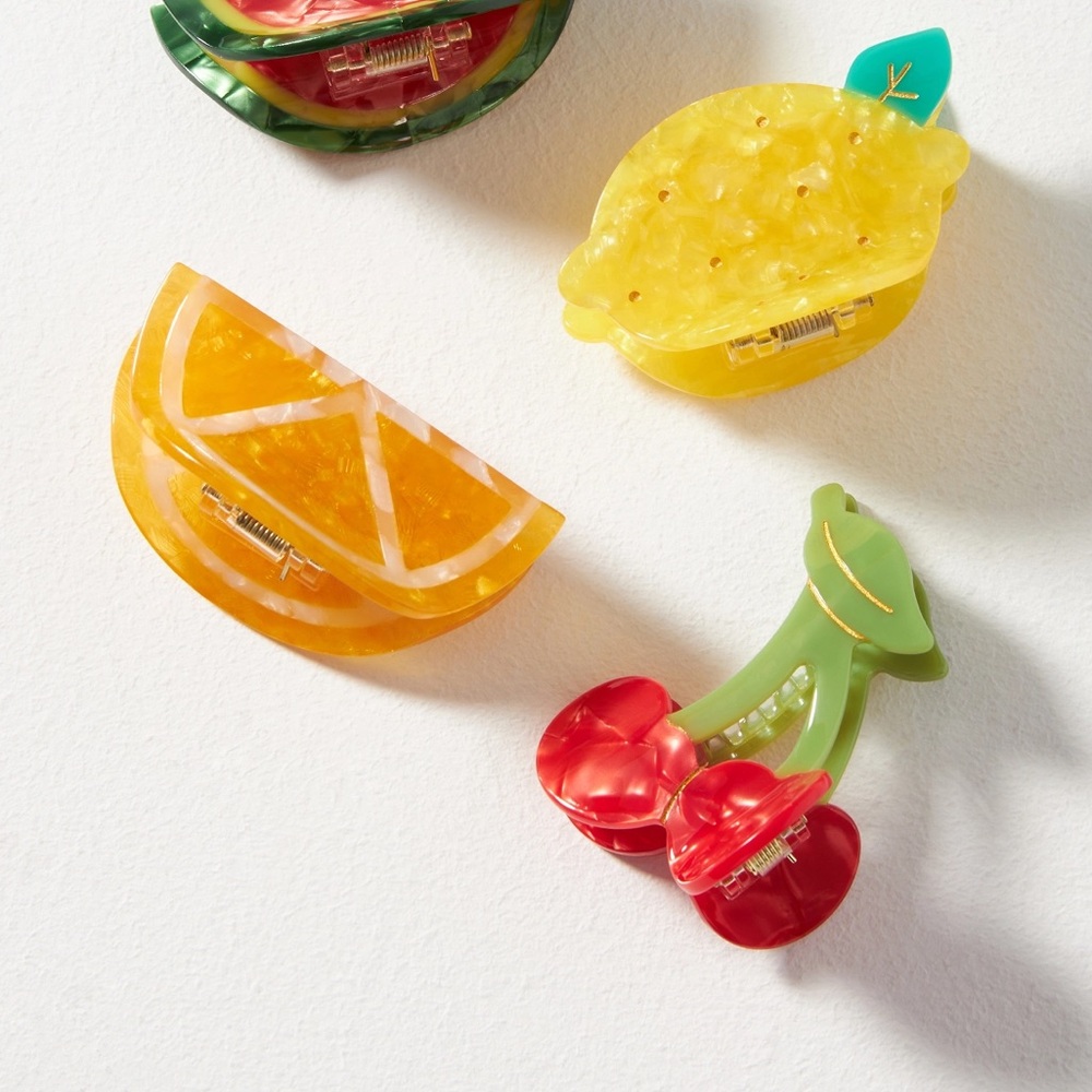 NWT Anthropologie Small Fruit Claw Clips, Set of 3